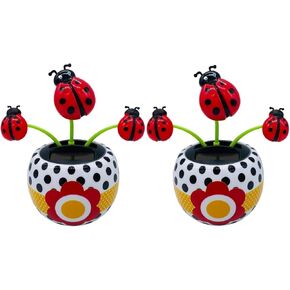 2Pcs Red Ladybug Solar Powered Dancing Flower Toy, Solar Swinging Flip Flap Flower Animated Bobblehead Dancer Toy, Car Windowsill Decoration Dancing Ornament Sun Catcher, Solar Dancer Figure