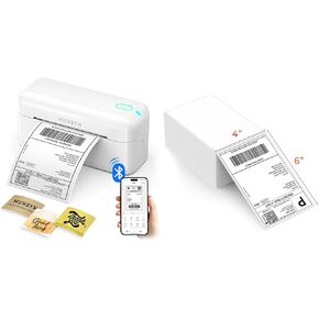Munbyn RW402B Bluetooth Thermal Label Printer+تسمية الشحن المباشر الحرارية (حزمة من 500 4 × 6 ملصقات مروحة)
