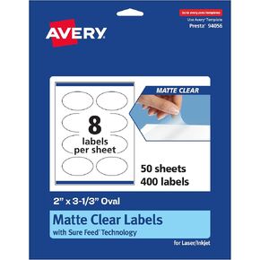Avery Matte Clear Oval Labels ، 2 "× 3-1/3" ، 80 ملصقات ، طباعة إلى الحافة ، ليزر/حبر قابلة للطباعة