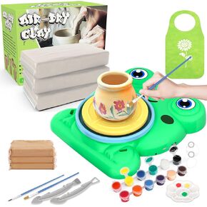 مجموعة عجلات Aujazleble Kids Pottery و 3.3 رطل مجموعة ألعاب الطين الأبيض الطين
