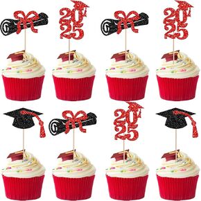RSSTARXI 40 Pack Grad Cupcake Toppers Class of 2025 Cupcake Toppers جدًا فخور بك تهانينا خريج Cupcake اختيارات لزخارف التخرج من 2025 Party Cake Decorations Pink