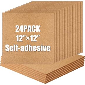 CTOSREE 24 Pack Cork Board Tiles 12 "× 12" لوحة إعلانات كورك سميكة لجدار البلاط الذي لاصق ذاتي لاصق لزينة منزل المدرسة المكتبية