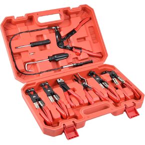 9PCs Hose Clamp Pliers, Flexible Wire Long Reach Hose Clamp Pliers Set For Automotive Coolant Radiator Heater and Water Hose, Auto Clamp Remove Tool Kit, Black