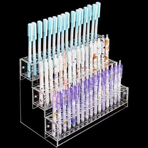 Wayuto 144 HOLES Acrylic Pencil حامل القلم تخزين الرف شاشة حامل مكياج الفرشاة منظم الحامل قرطاسية لوازم سطح المكتب 3 مستويات