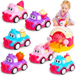 سيارات ألعاب Moontoy للأطفال الصغار 1-3 ، 7 PCS ألعاب سيارة حلوى للهدايا 1 2 3 سنوات من الهدايا ، ألعاب عيد الفصح من 6-12 إلى 18 شهر