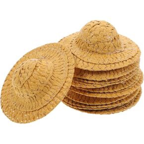 Luozzy 12pcs مصغرة القش المنسوجة القبعات المصنوعة يدويًا قبعات منسوجة يدويًا يدويًا قبعة توب صورة الدعائم الملحقات الدمية