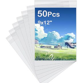Nabctig 50 Pack Crystal Clear Sleeves ، الأكمام البلاستيكية الخالية من الأحماض ، وأكياس التخزين للصور 8.5x11 ، ومطبوعات فنية ، وحصير صور ، وورق وقطن (حجم الحقيبة: 9 "x11 3/7")