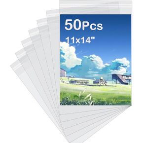 NABCTIG 50 Pack Crystal Clear Sleeves, Acid-Free Plastic Sleeves, Storage Bags for 8.5x11 Photos, Art Prints, Picture Mats, Paper and Canvas (Bag Size: 9"x11 3/7") in Kuwait
