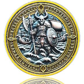 Viking Warrior Challenge Coin - الرمز المميز لسبائك الزنك 1.57 بوصة يضم تصاميم Hammer و Norse Thor - هدية ملهمة للشجاعة والقوة