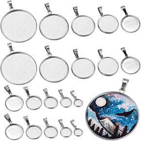 upiqng 20pcs cabochon صواني قلادة من الفولاذ المقاوم للصدأ مستديرة قاعدة مدي فارغة لتصنيع مجوهرات الحرف اليدوية ، شريحة ، 10 أحجام