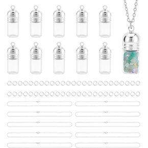 UniCraftale 10sets قلادة قارورة زجاجية صنع مجموعة قلادة قلادة قلادة زجاجية تمنيات الزجاجات Hourglass التذكارية تذكارية التذكارات حاوية الرماد حاوية الذاكرة لصنع المجوهرات DIY