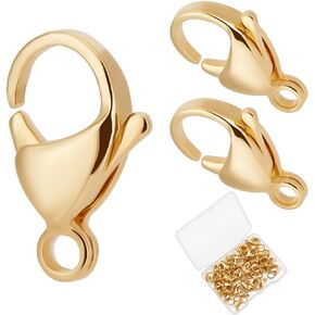 Beebeecraft 1 Box 50pcs clow Claw Clasps 24K Gold Plated 304 Stainless Steel Trigger Clasp for Bracelet Necklace Making 15mm