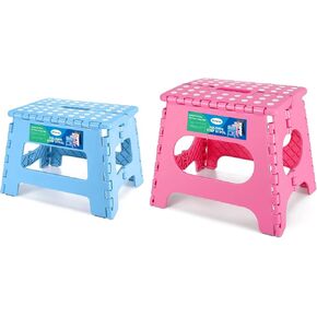 Dyforce Folding Step Stool 9" and 11", Kids Step Stool, Light-Weight Toddler Step Stool for Kitchen, Bathroom, Holds Up to 300 lbs (Blue&Pink)