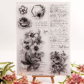 خمر اللغة الإنجليزية الكلمات الخلفية نمط واضحة طوابع سيليكون مشاعر طوابع السيليكون ، وردة زهرة الخلفية ختم الشفافة الختم لتصنيع بطاقة العطل