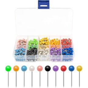 VAPKER 1000PCS MULTI MAP MAP PINS 1/8 بوصة حبات بلاستيكية مع نقطة مقاومة للصدأ ، 10 ألوان متنوعة (100pcs كل لون) لألواح النشرة ، وعلامات النسيج ، والمكتب