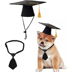 DALJIAFA Pet Graduation Hat Bow Tie Small Dog Cat Graduation Cap Bowtie Puppy Grad Necktie Neck Tie Tassel Hat for Bachelor College High School Cosplay Dress Up Festival Birthday Party Accessories