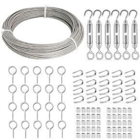TooTaci Turnbuckle Wire Tensioner Kit with 100ft Stainless Steel Cable Wire Rope, 1/16" Vinyl Coated Steel Wire Rope Cable, Turnbuckles for Cables Wire, Trellis Wire, String Light, Curtain Wire