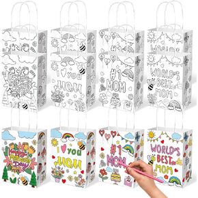 PARSUP Mothers Day Coloring Gift Bags for Treats, Goodies, 12 Pack, Coloring Best Mom Ever Paper Bags for Party Favor, 8.27 × 6.3 × 3.15inch