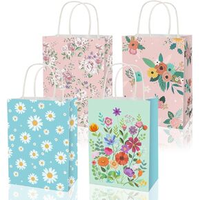 Konsait 16 Pack Floral Gift Vals ، Wild -Flower Goodie حقائب جيدة مع مقبض ، حقيبة زهرة ورقية لعيد ميلاد أم الأم.