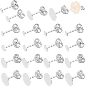 PH Pandahall 12 أزواج 925 Sterling Silver Carring Posts Settings 4 Size Round Pad Pad Starring Bats مع دبابيس 0.8 مم و 12 زوجًا من ظهور الفراشة لصنع المجوهرات الأقراط