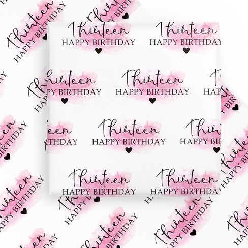 WRAPAHOLIC 13th Birthday Wrapping Paper Sheet - 6 Sheets Blusher and Thirteen Happy Birthday Design Folded Flat for Girl Birthday, Party - 19.7 Inch x 27.5 Inch Per Sheet in Kuwait