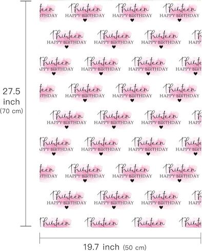 WRAPAHOLIC 13th Birthday Wrapping Paper Sheet - 6 Sheets Blusher and Thirteen Happy Birthday Design Folded Flat for Girl Birthday, Party - 19.7 Inch x 27.5 Inch Per Sheet in Kuwait