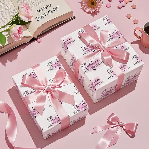 WRAPAHOLIC 13th Birthday Wrapping Paper Sheet - 6 Sheets Blusher and Thirteen Happy Birthday Design Folded Flat for Girl Birthday, Party - 19.7 Inch x 27.5 Inch Per Sheet in Kuwait