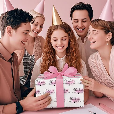 WRAPAHOLIC 13th Birthday Wrapping Paper Sheet - 6 Sheets Blusher and Thirteen Happy Birthday Design Folded Flat for Girl Birthday, Party - 19.7 Inch x 27.5 Inch Per Sheet in Kuwait