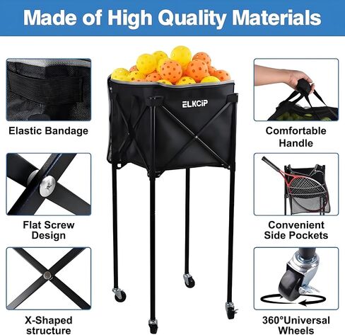 Portable Tennis Balls Hopper Bag, Replacement Storage Bag with Side Pockets, Lightweight Teaching Cart Bag for Pickleball, Baseball Ball, Table Tennis, Frame Not Included in Saudi Arabia