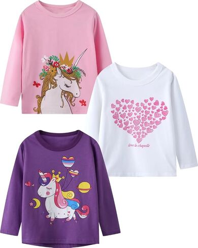 MSSMART Toddler Girl Long Sleeve T-Shirts Kids Cotton Fall Top Crewneck Clothes 2-7 Years in Kuwait