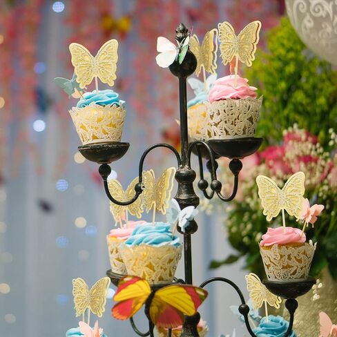 Gyufise 24pcs Butterfly Cupcake Toppers - Glitter Hollow 3D Butterfly Cupcake Picks Decorations for Wedding, Anniversary, Baby Shower & Kids Birthday Parties - Gold in Kuwait