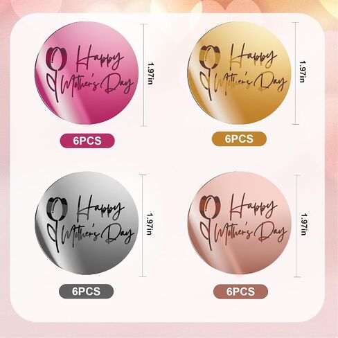 BEISHIDA 24pcs Happy Mother's Day Cupcake Topper Acrylic Cupcake Decoration Rosegold Silver Gold Hot Pink Discs Mirror Cupcake Decor I love You Mom Best Mom Mother's Day Party Supplies in Kuwait