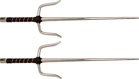 MASTER USA – Octagon Metal Sai Set - Training Equipment – Solid Steel w/ Mirror Polished Finish, Leather Wrapped Handles, Sold as Set - 2309-C - Self Defense, Training, Cosplay, Martial Arts.,Silver 15-Inch Overall in Kuwait