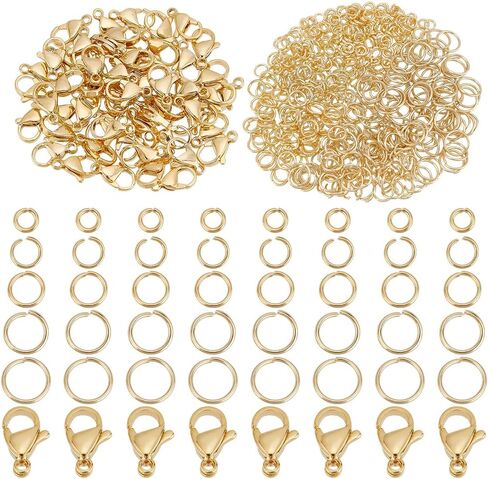PH PandaHall 600pcs 24K Gold Plated Open Jump Rings with 60pcs Lobster Claw Clasps, 4/5/6/7/8mm Stainless Steel Golden O Rings 12x7mm Jewelry Clasps Bracelet Closure Clasps for Jewelry Necklace Making in Saudi Arabia