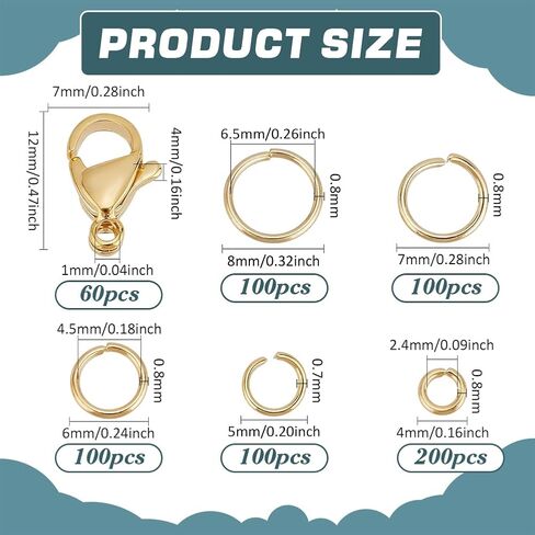 PH PandaHall 600pcs 24K Gold Plated Open Jump Rings with 60pcs Lobster Claw Clasps, 4/5/6/7/8mm Stainless Steel Golden O Rings 12x7mm Jewelry Clasps Bracelet Closure Clasps for Jewelry Necklace Making in Saudi Arabia