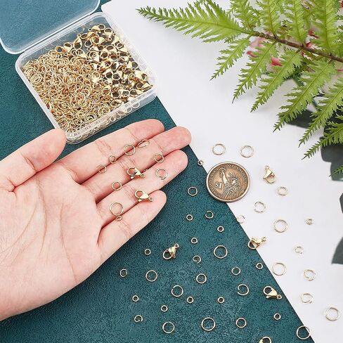 PH PandaHall 600pcs 24K Gold Plated Open Jump Rings with 60pcs Lobster Claw Clasps, 4/5/6/7/8mm Stainless Steel Golden O Rings 12x7mm Jewelry Clasps Bracelet Closure Clasps for Jewelry Necklace Making in Saudi Arabia