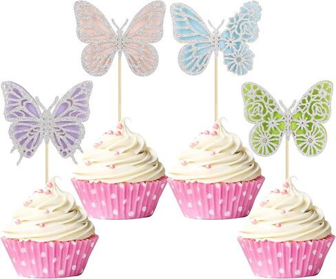 Gyufise 24pcs Butterfly Cupcake Toppers - Glitter Hollow 3D Butterfly Cupcake Picks Decorations for Wedding, Anniversary, Baby Shower & Kids Birthday Parties - Gold in Kuwait