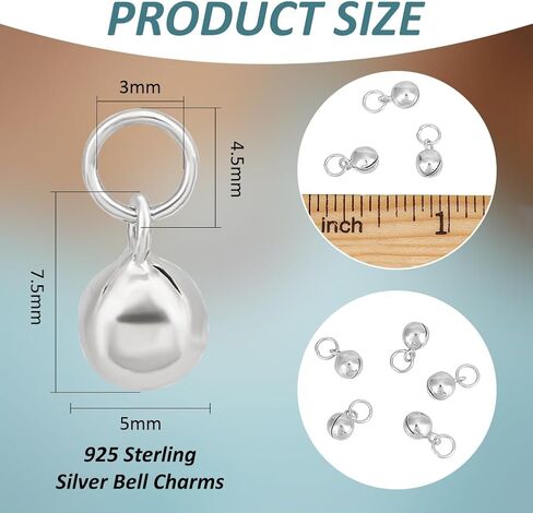 Benecreat 5pcs 925 sterling Silver Jingle Bells ، سحر ميني ميني ميني مقعد بحجم 5 مم من الذهب مع خاتم القفز ، أجراس الحرف اليدوية للمنزل. in Kuwait