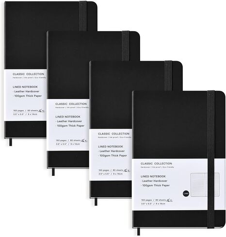 Coopay 4 Pack Package Notebook Journals Bulk ، 3.5 "× 5.5" ، 160 صفحة مبطن ، A6 Mini Notepad Hardcover Leather Journal مع ورقة سميكة 100GSM ، دفاتر صغيرة لكتابة أعمال الرجال (أسود) in Kuwait