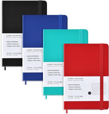 Coopay 4 Pack Package Notebook Journals Bulk ، 3.5 "× 5.5" ، 160 صفحة مبطن ، A6 Mini Notepad Hardcover Leather Journal مع ورقة سميكة 100GSM ، دفاتر صغيرة لكتابة أعمال الرجال (أسود) in Kuwait