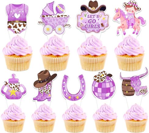 Cowboy Rodeo Party Cupcake Toppers and Liners - 24PC Western Birthday Decorations Kit for Kids, Bachelorette, Baby Shower Supplies in Saudi Arabia