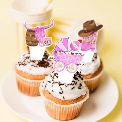 Cowboy Rodeo Party Cupcake Toppers and Liners - 24PC Western Birthday Decorations Kit for Kids, Bachelorette, Baby Shower Supplies in Saudi Arabia