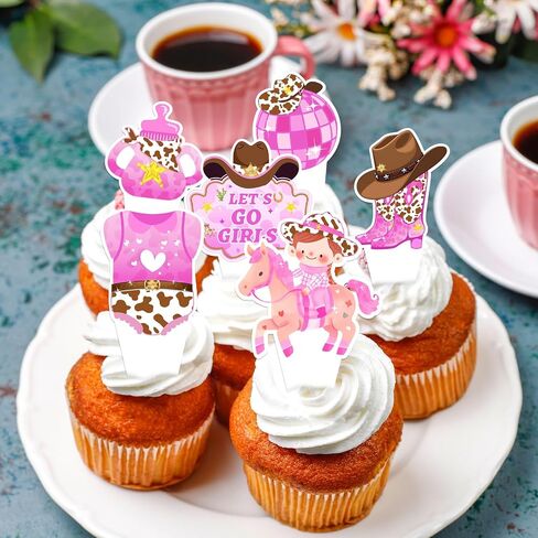 Cowboy Rodeo Party Cupcake Toppers and Liners - 24PC Western Birthday Decorations Kit for Kids, Bachelorette, Baby Shower Supplies in Saudi Arabia