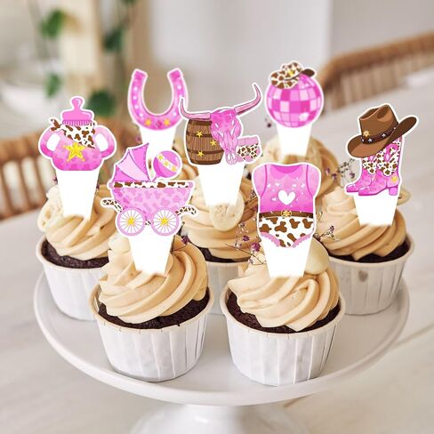 Cowboy Rodeo Party Cupcake Toppers and Liners - 24PC Western Birthday Decorations Kit for Kids, Bachelorette, Baby Shower Supplies in Saudi Arabia