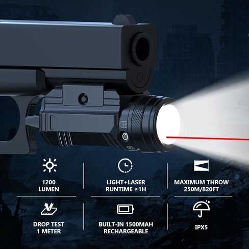1200 Lumen Pistol Light Laser Combo Blue Beam Tactical Flashlight, Pistol Flashlight Adjustable Slide Locating Keys for Picatinny in Kuwait