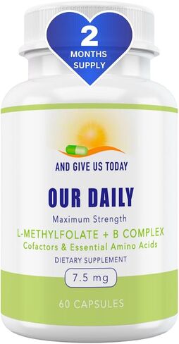 لدينا Daily Vites L-Methylfolate 15 MG B Complex Balance 5 MTHF حمض الفوليك النشط، ميثيل B12، B9، B6، B2 صحة الدماغ والقلب والجنين، غير معدل وراثيًا، 60 عددًا لمدة شهرين in Kuwait