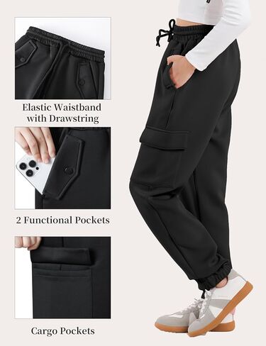 Girls Cargo Pants Kids Jogger Slim Fit with Pockets Quick Dry Drawstring High Waisted Sweatpants 7-14Y in Kuwait