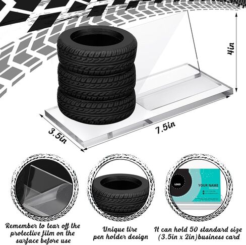 Sherr Tire Shaped Pen Holder Arylic Tire Business Card Holder Tire Shape Stationery Set Automotive Business Card and Pen Holder Business Office Desk Organizer for Men Mechanics Gifts Car Lover(Clear) in Saudi Arabia