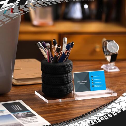 Sherr Tire Shaped Pen Holder Arylic Tire Business Card Holder Tire Shape Stationery Set Automotive Business Card and Pen Holder Business Office Desk Organizer for Men Mechanics Gifts Car Lover(Clear) in Saudi Arabia