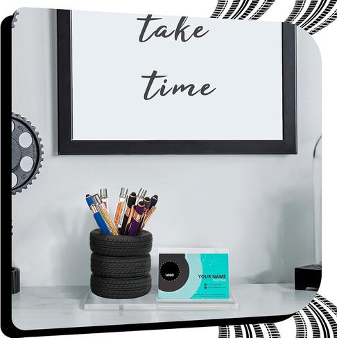 Sherr Tire Shaped Pen Holder Arylic Tire Business Card Holder Tire Shape Stationery Set Automotive Business Card and Pen Holder Business Office Desk Organizer for Men Mechanics Gifts Car Lover(Clear) in Saudi Arabia